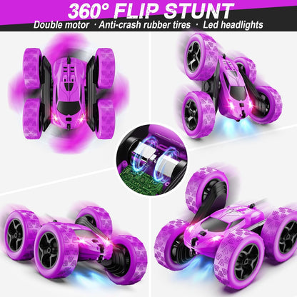 RC Cars, Purple Remote Control Car for Girls, 2.4 GHZ Double Sided RC Stunt Car 360° Rotating