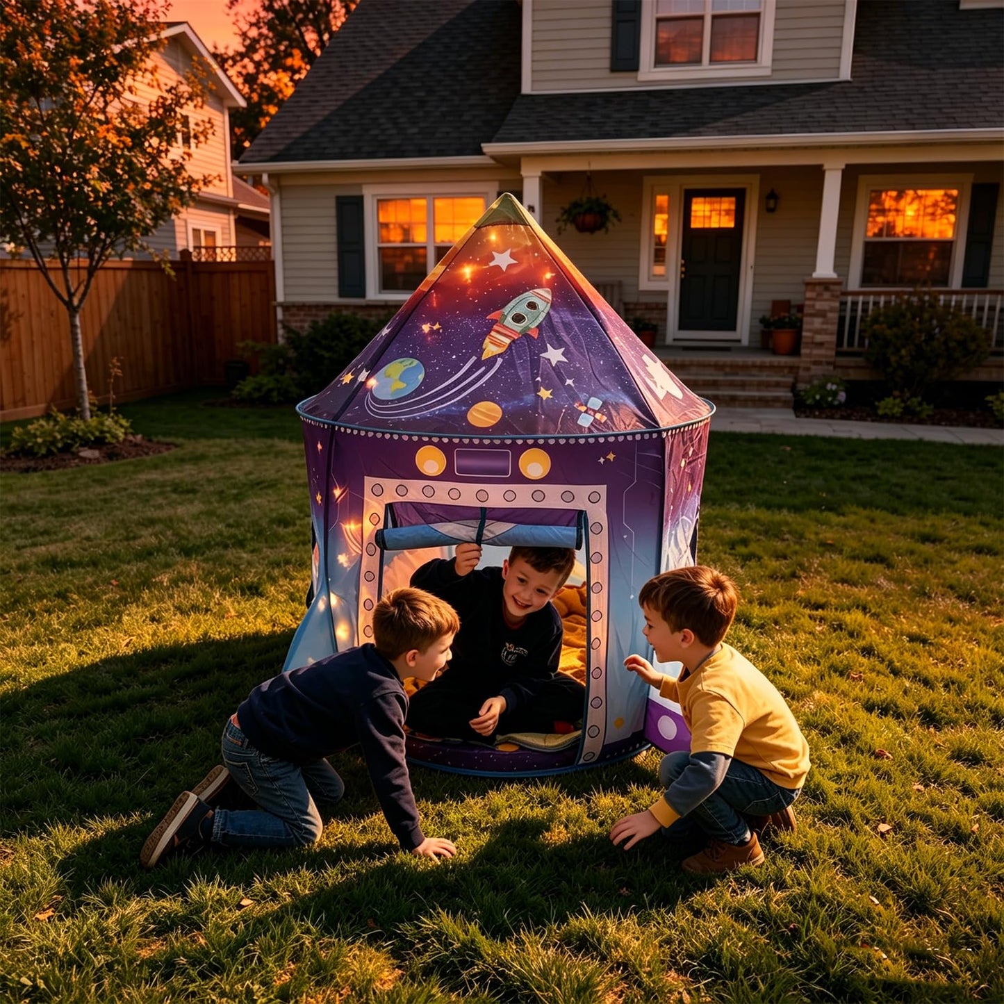 WillingHeart Play Tent for Kids, Rocket Ship Spaceship Space Themed