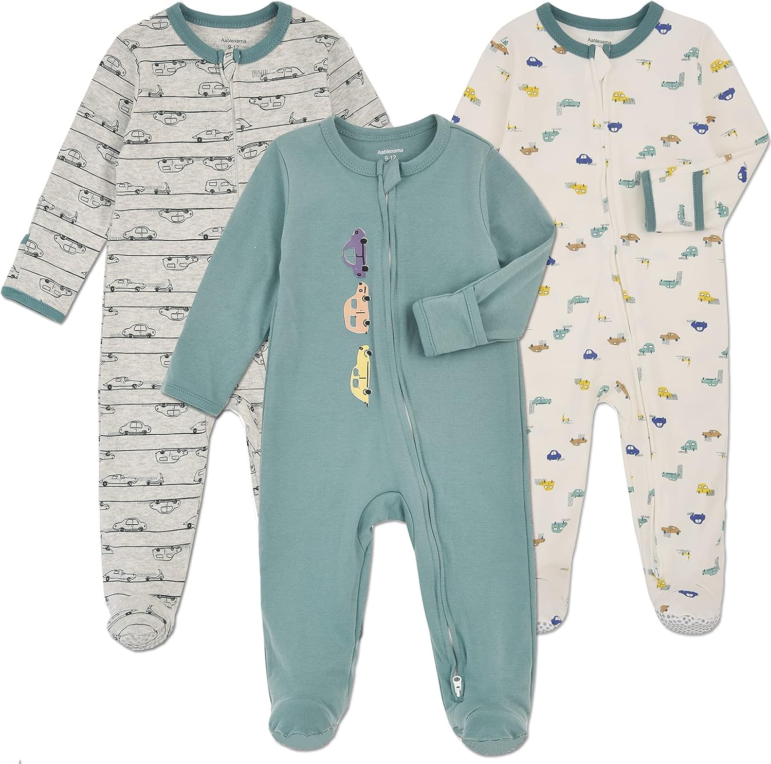 Aablexema Baby Footie Pajama with Mitten Cuffs, Double Zipper Infant Cotton clothes Sleeper Pjs