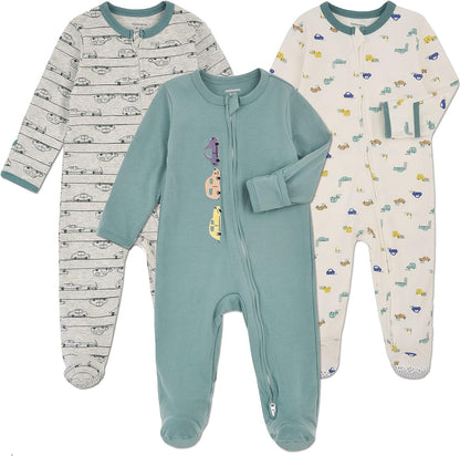 Aablexema Baby Footie Pajama with Mitten Cuffs, Double Zipper Infant Cotton clothes Sleeper Pjs