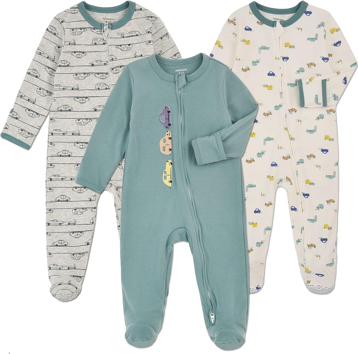 Aablexema Baby Footie Pajama with Mitten Cuffs, Double Zipper Infant Cotton clothes Sleeper Pjs
