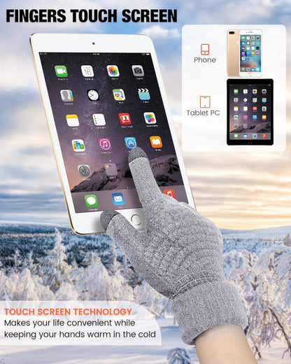 Geyoga 2 Pairs Women's Winter Touch Screen Gloves Soft Warm Fleece Lined Knit Elastic Cuff Winter