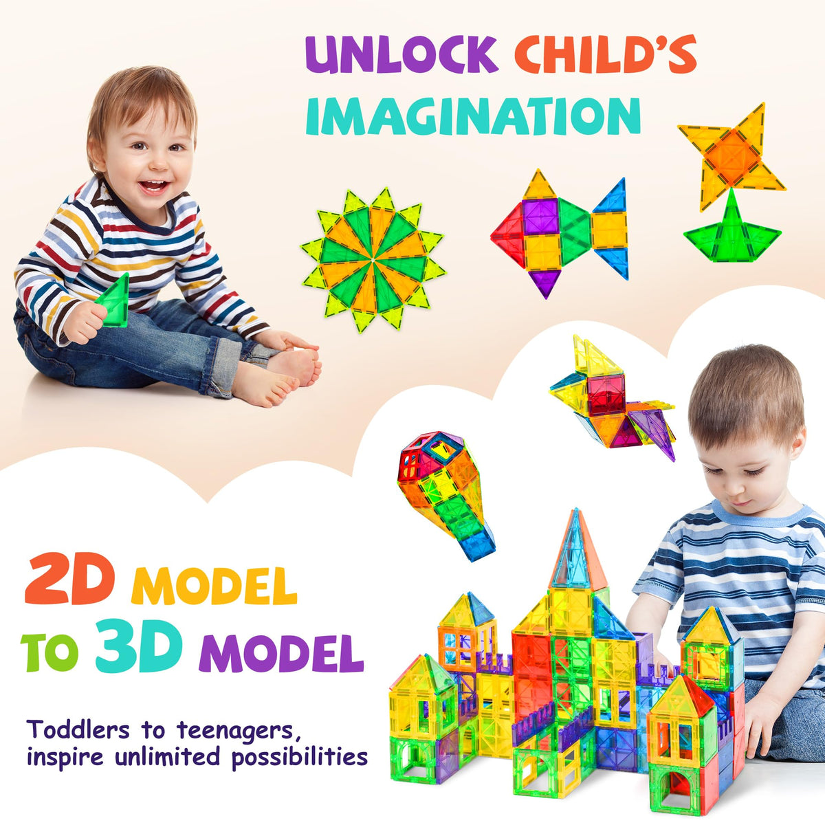 cossy 120Pcs Magnetic Tiles Magnetic 3D Building Blocks Set, Construction Toys for 3 4 5 6 7 8 Year