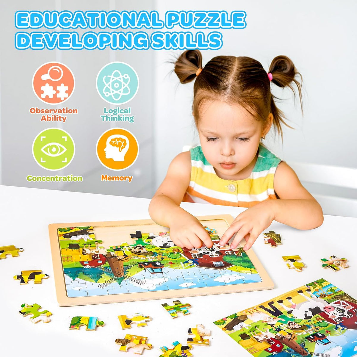 6 Packs Wooden Puzzles for Kids Ages 4-6, 60 Piece Wood Dinosaur Animals Jigsaw Puzzles for