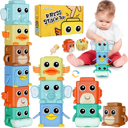 Stacking Toys Set for Toddlers 18+ Months, 6 in 1 Infant Sensory Toys with Changing Expressions