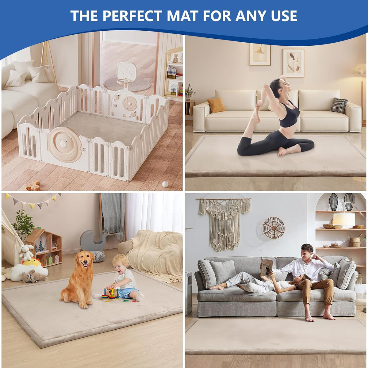 Baby Play Mat for Floor,1.3" Thick Memory foam Tummy Time Mat,Soft Coral Velvet Nursery Rug,Extra
