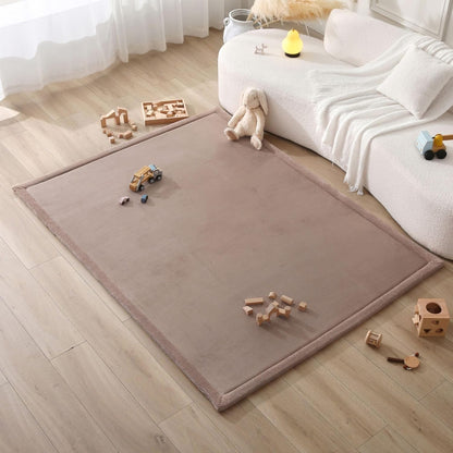 Stylish Coral Velvet Baby Play Mat for Floor 60" x 80" Brown – Soft 1" Thick High-Density Memory