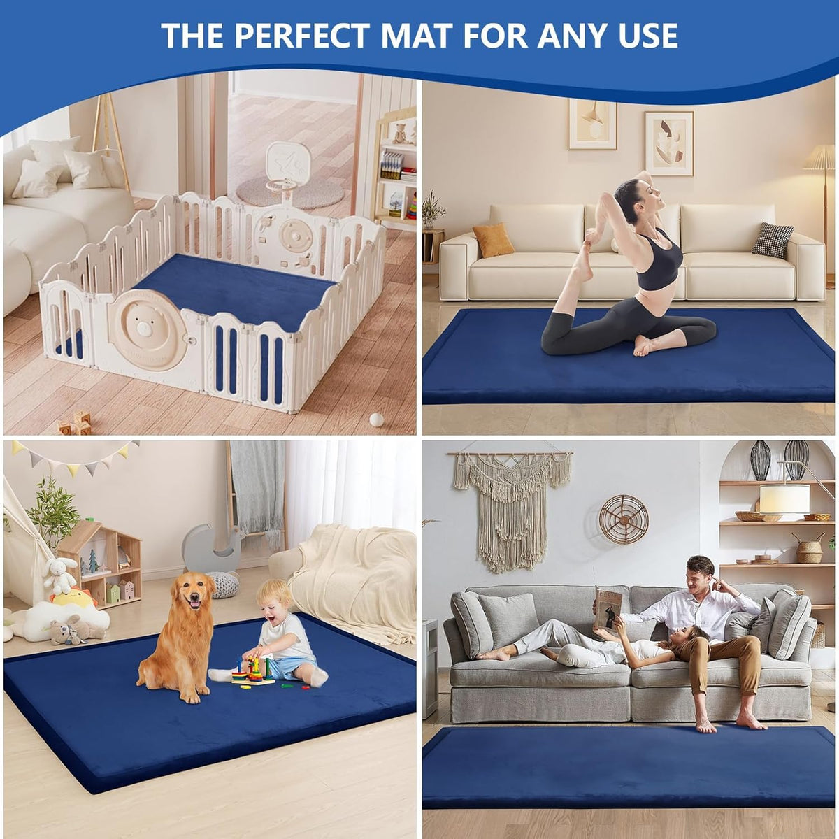 Baby Play Mat for Floor,1.3" Thick Elasti-Foam 74×50 Playpen Mat for Toddlers Infant
