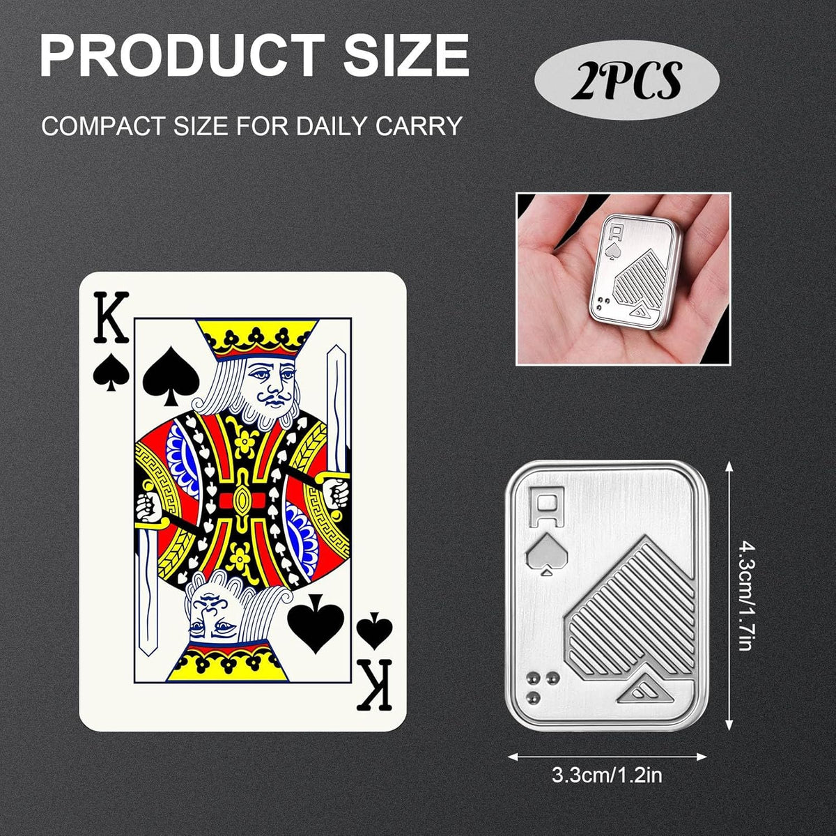 2 Pcs Metal Poker Fidget Slider,Magnetic EDC Fidget Toys,Stress Relief Poker Push Card,Cool Metal