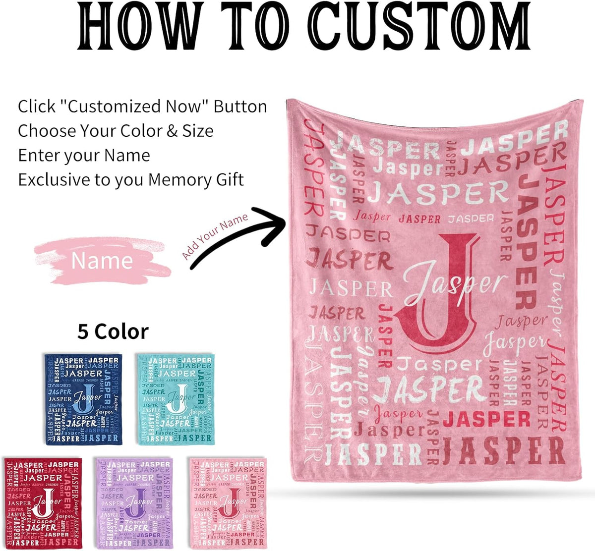 Ship Next Day, Custom Name Blanket - Printed in USA, Personalized Baby Blankets for Girls, Baby