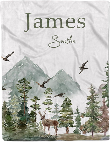 Personalized Woodland Baby Blanket with Name Custom Name Blanket for Boy Newborn Expect Mom