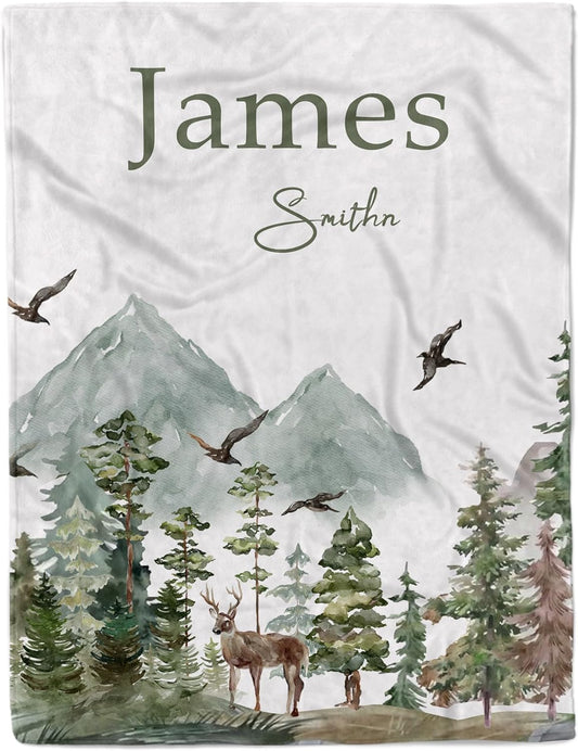 Personalized Woodland Baby Blanket with Name Custom Name Blanket for Boy Newborn Expect Mom