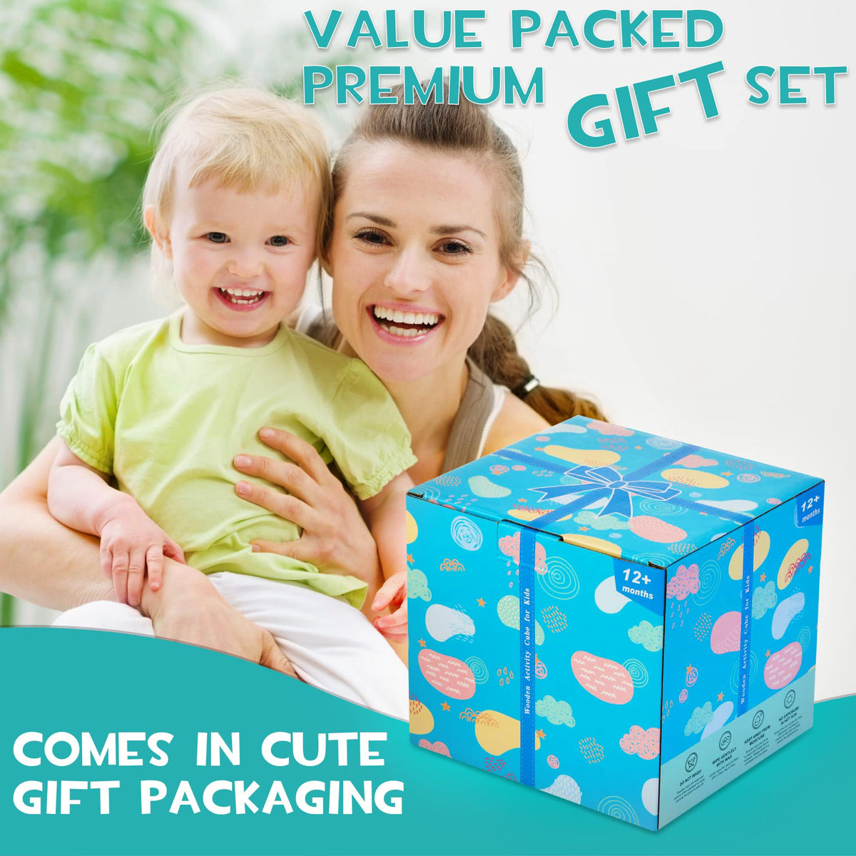 HELLOWOOD Wooden Activity Cube, 8-in-1 Montessori Baby Toys for 1+ Year Old Boys & Girls