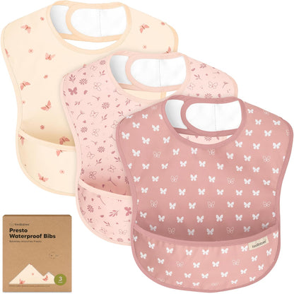 3-Pack Waterproof Baby Bibs for Eating - Lightweight Toddler Feeding Bibs with Large Food Catcher