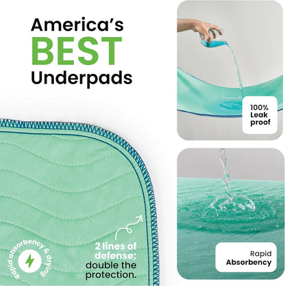 IMPROVIA® Washable Underpads, 34" x 52" (Pack of 4) - Heavy Absorbency Reusable Incontinence Pads