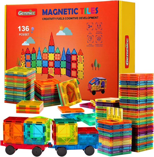 Gemmicc Magnetic Tiles, Deluxe 136 PCS Building Blocks Magnet Toys for Kids,3D Magnet Puzzles