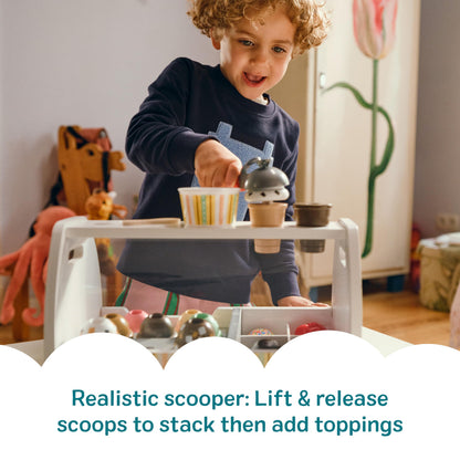 Melissa & Doug Wooden Scoop & Serve Ice Cream Counter, Pretend Play Store, 28 Toy Food & Play