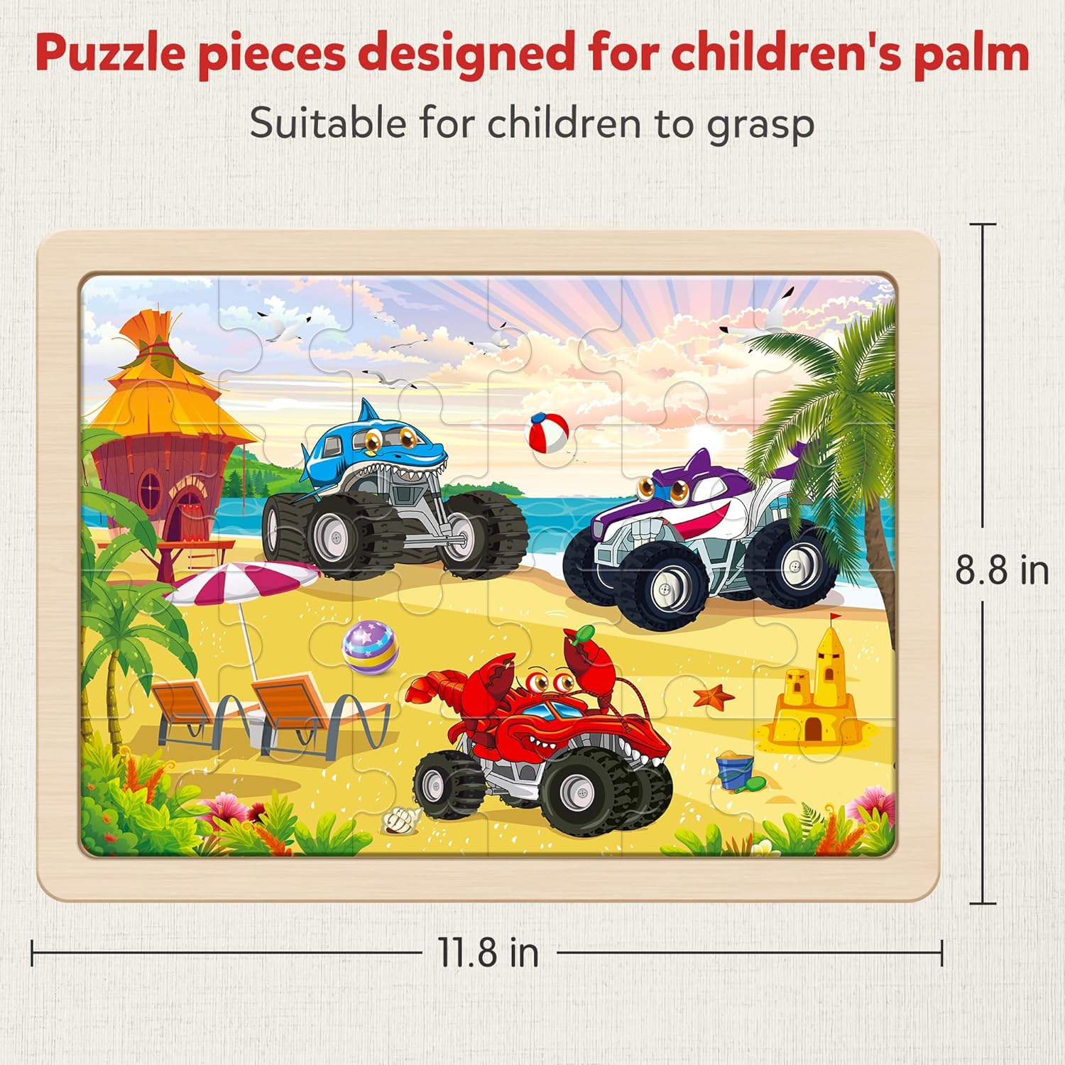 SYNARRY Large Wooden Monster Truck Puzzles for Kids Gift Box(12.2*9.4 in) - FSC Certified, 24 Piece