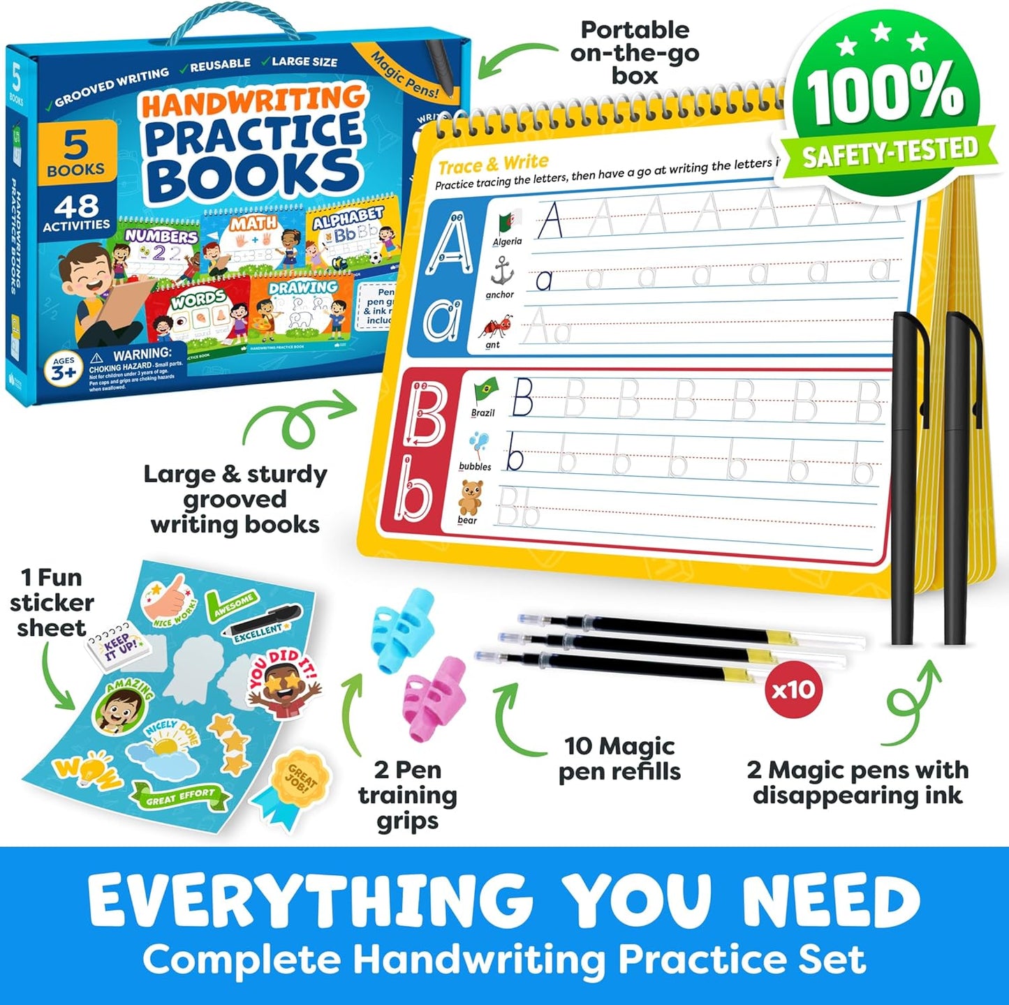 Magic Grooved Writing Practice for Kids - Grooved Handwriting Practice for Kids 5-7 8-10- Magic