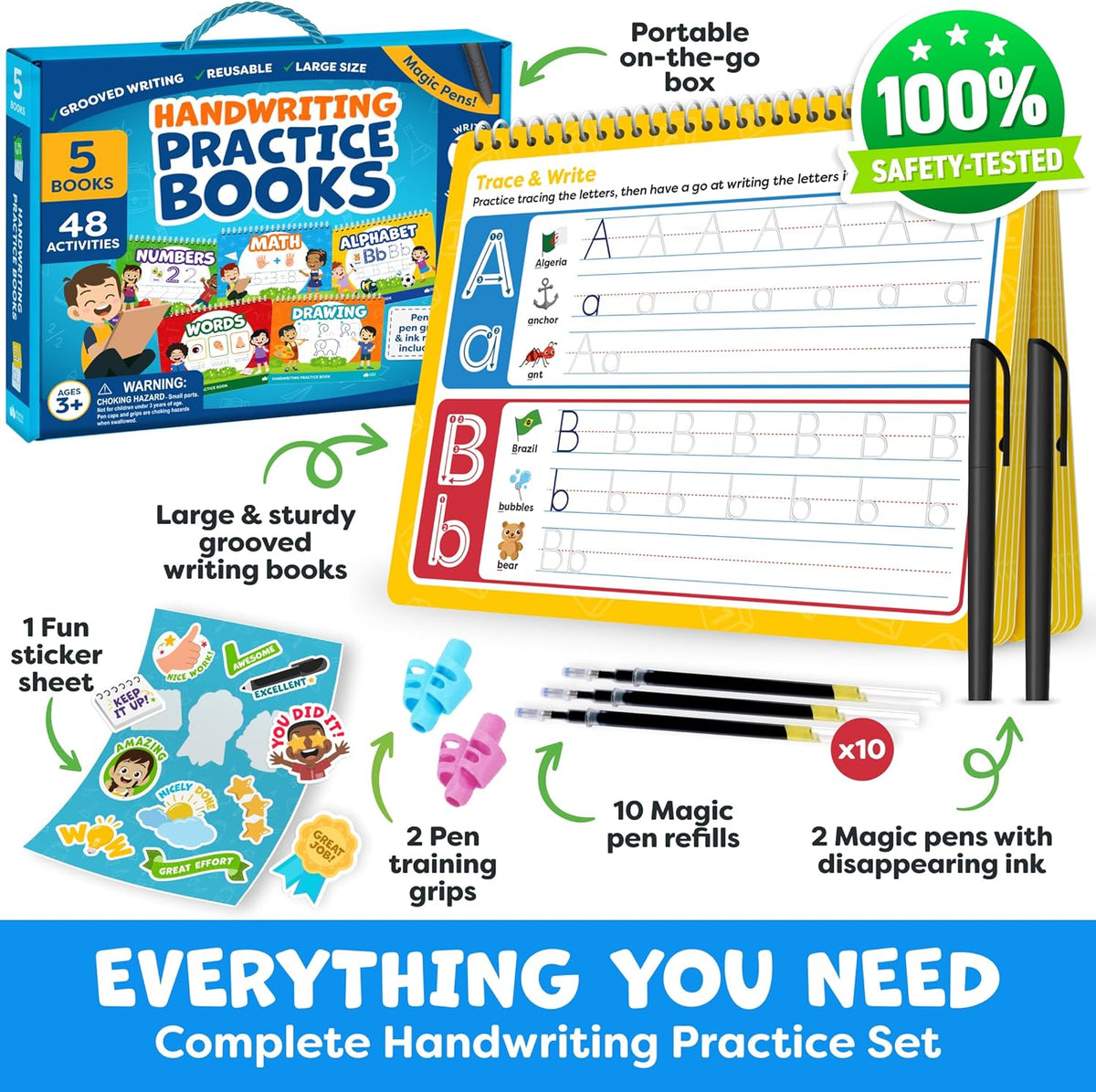 Magic Grooved Writing Practice for Kids - Grooved Handwriting Practice for Kids 5-7 8-10- Magic