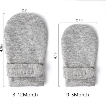 Newborn Baby No Scratch Mittens Stay On, 100% Cotton Breathable, Adjustable Infant Gloves for Baby