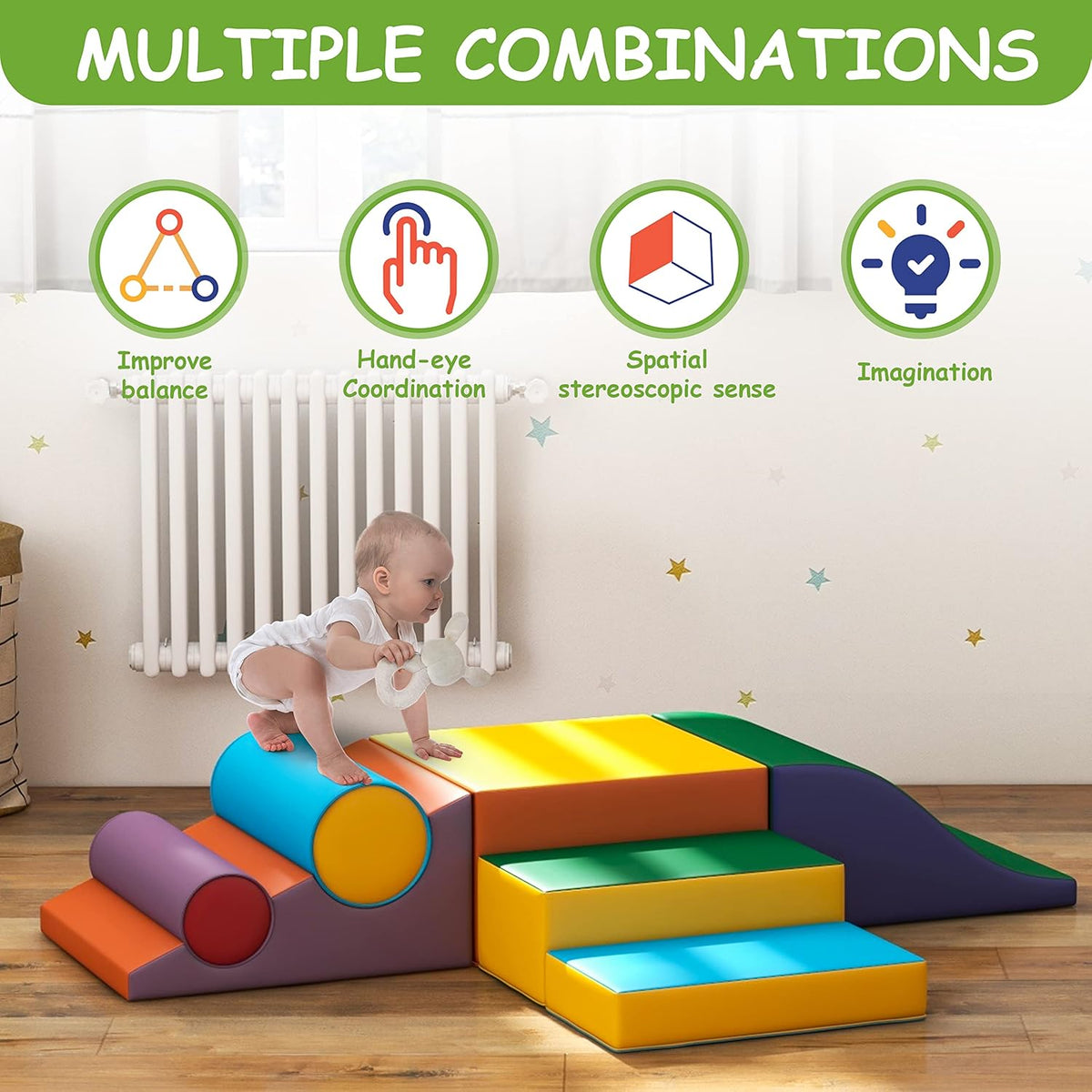 Toddler Foam Climbing Set Indoor - Kids Climb & Crawl Soft Activity Playset - Toddler Climber