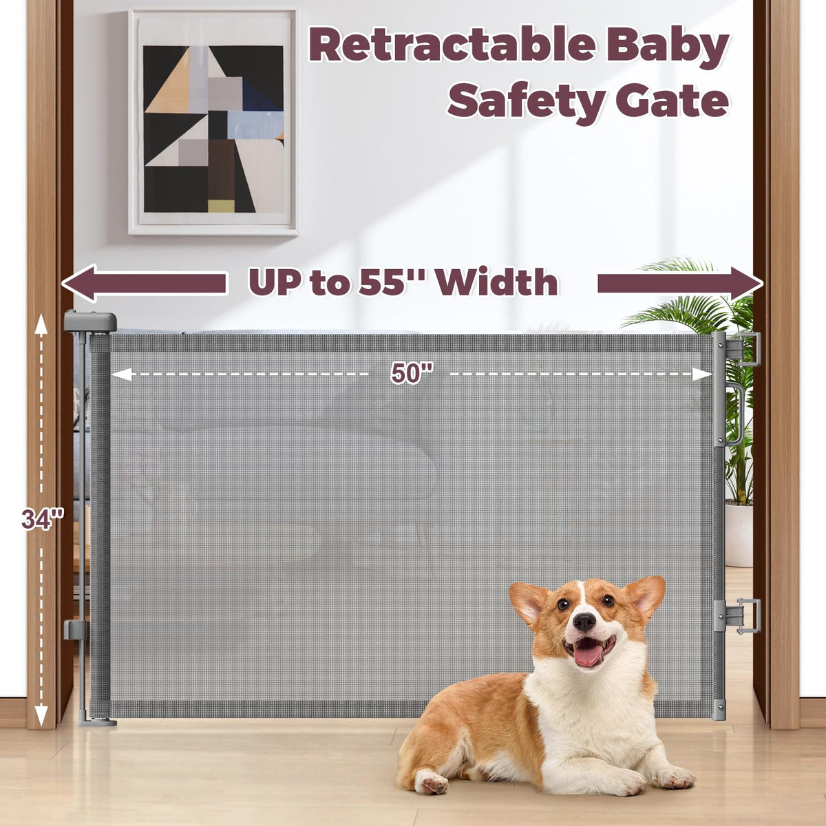 Cideny Retractable Baby Gate for Stairs & Doorways, Dog Gate Indoor Outdoor
