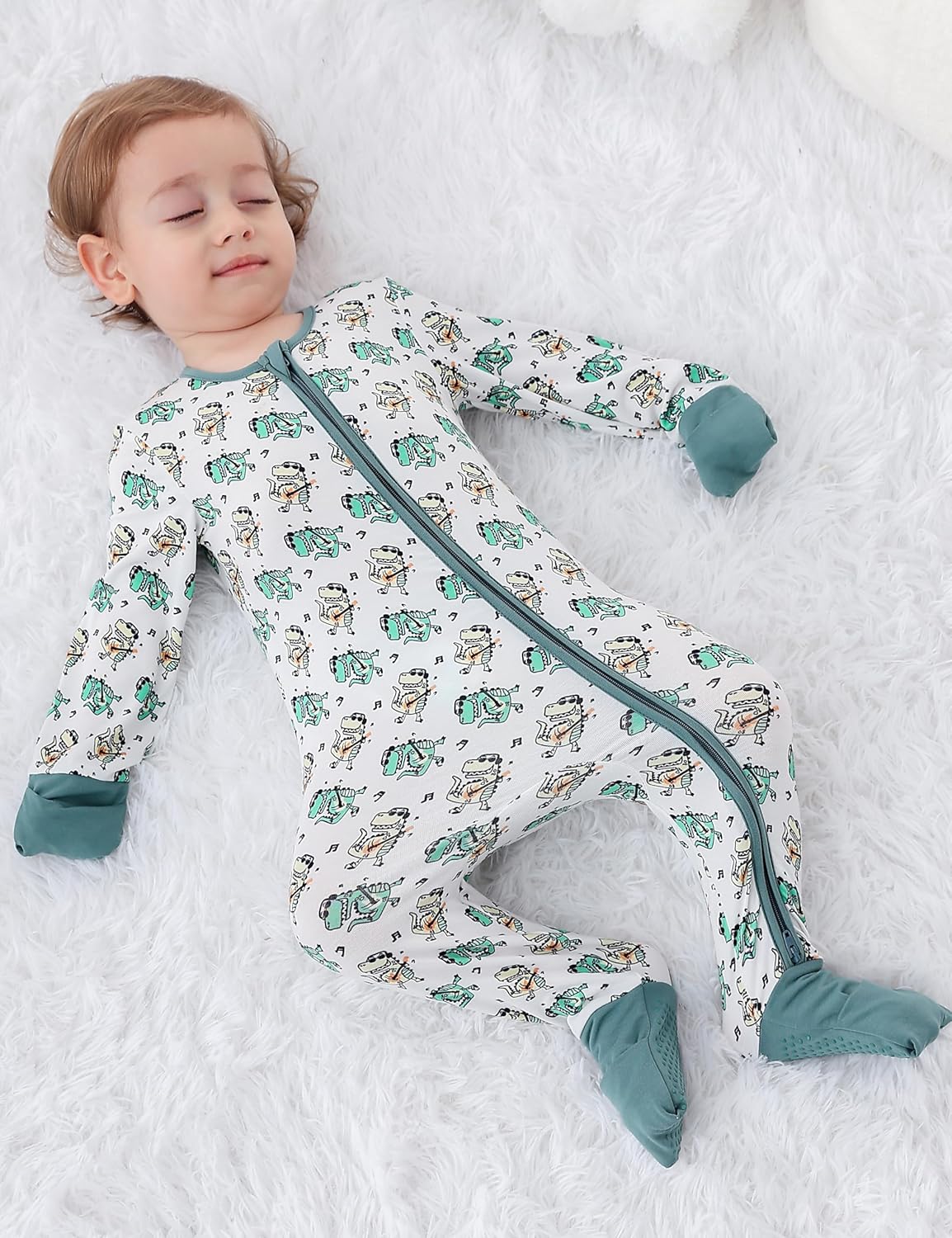 JunNeng 2Pcs Baby Rayon from Bamboo Sleeper with Mitten Cuffs, Footless Zipper Cozy Pjs, Non-Slip