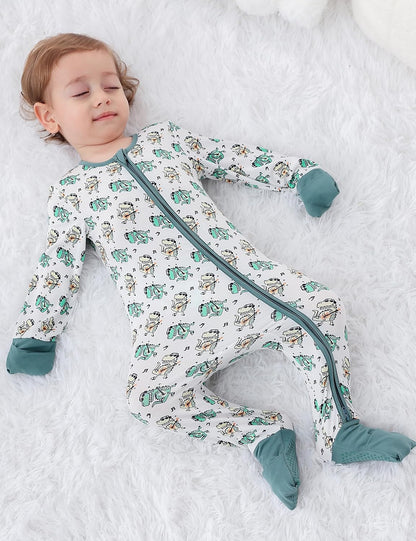 JunNeng 2Pcs Baby Rayon from Bamboo Sleeper with Mitten Cuffs, Footless Zipper Cozy Pjs, Non-Slip
