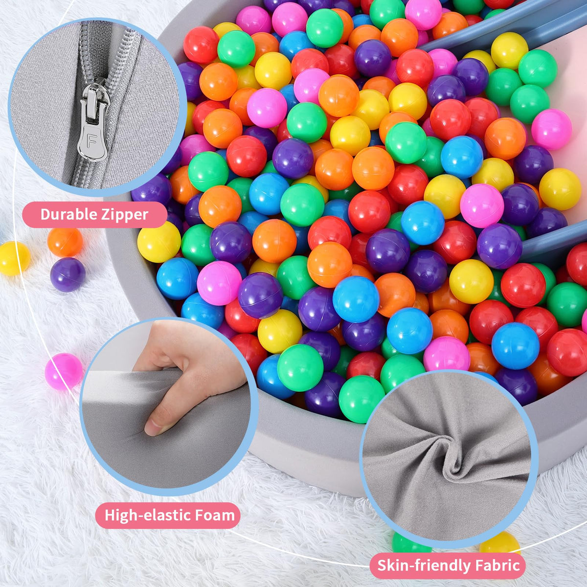 Wilwolfer Foam Ball Pit for Toddlers with 100 Balls, Large Baby Ball Pit for Babies with Soft