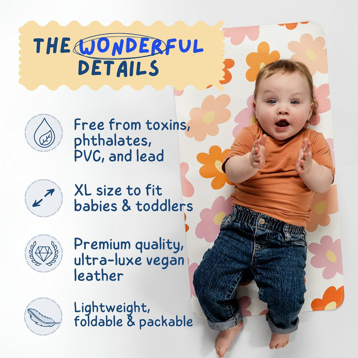 Leather Changing Mat with Reusable Waterproof Wet Bag, (16 x 30 Inches) Baby Changing Mat