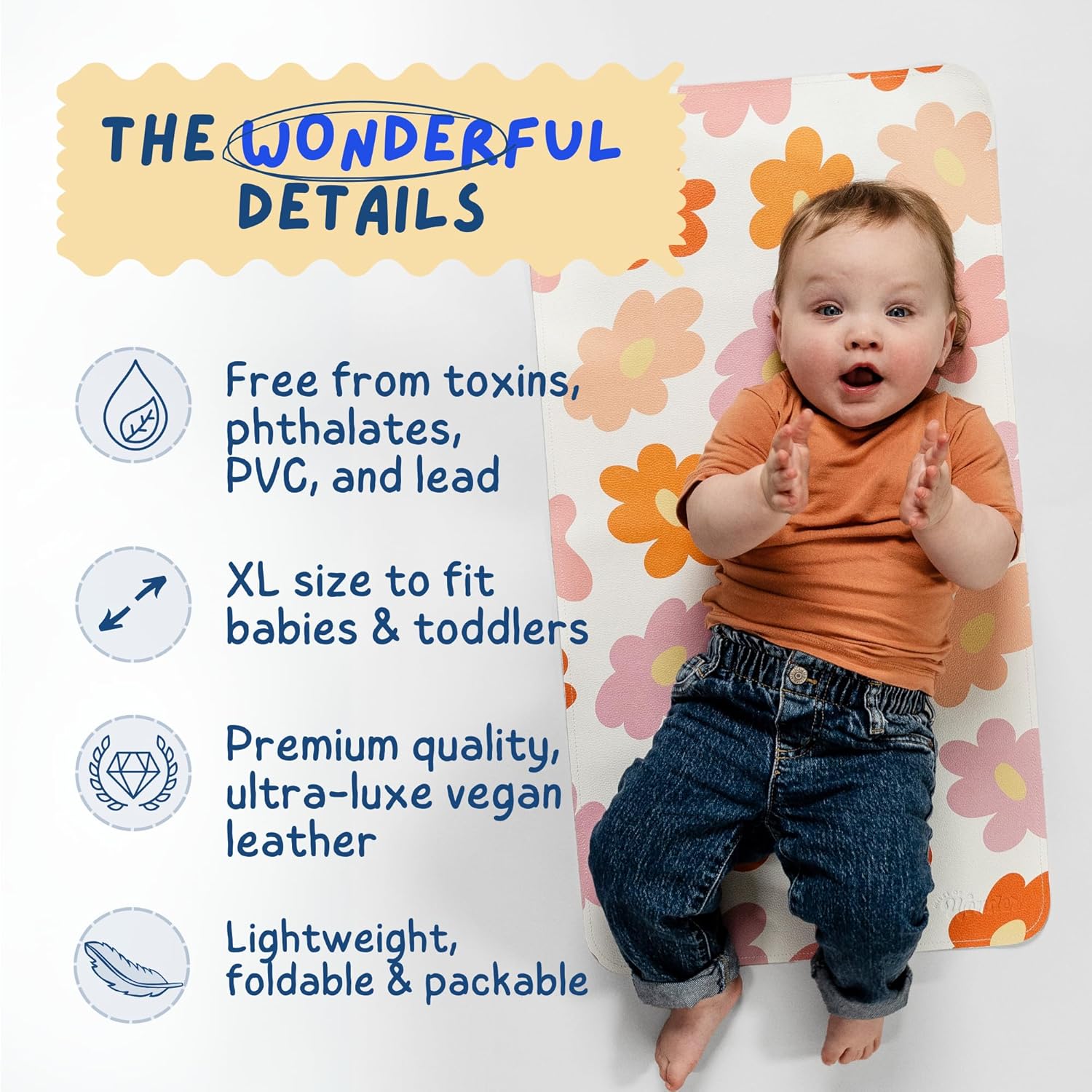 Leather Changing Mat with Reusable Waterproof Wet Bag, (16 x 30 Inches) Baby Changing Mat