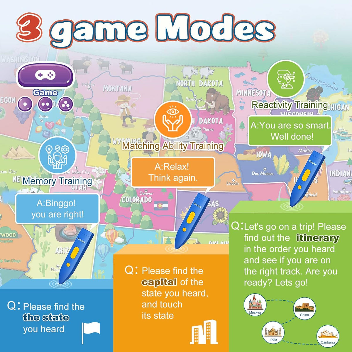 V2 Interactive Kids Map Bilingual United States Map for Kids Learning, Educational Talking USA Map