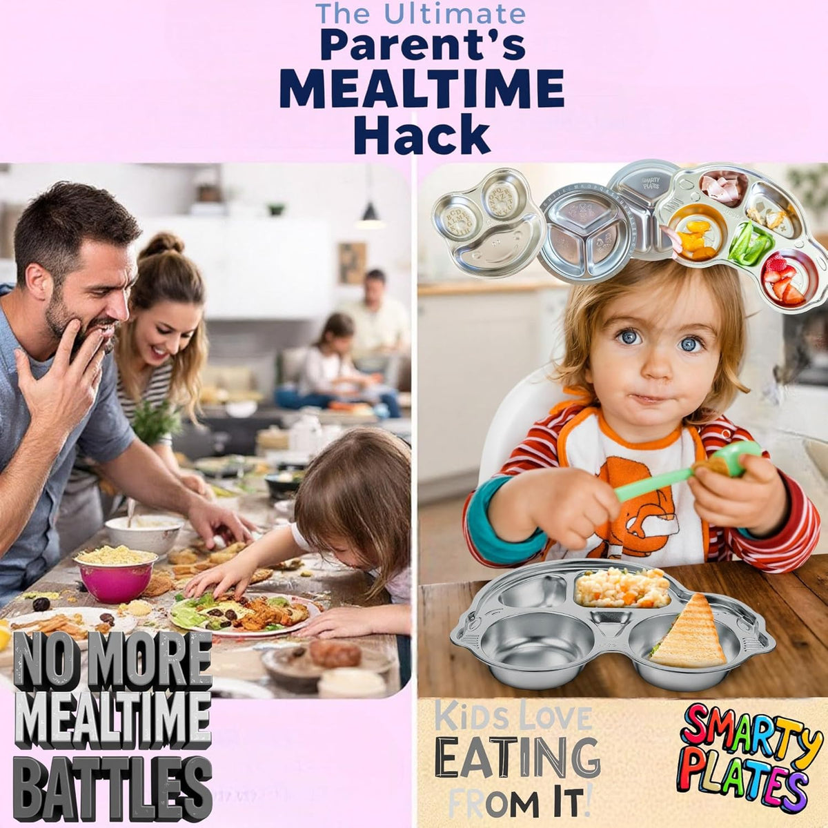 Stainless Steel Plates for Kids, Toddler Plate, Non Toxic Baby Dinnerware, BPA-Free Feeding Tray