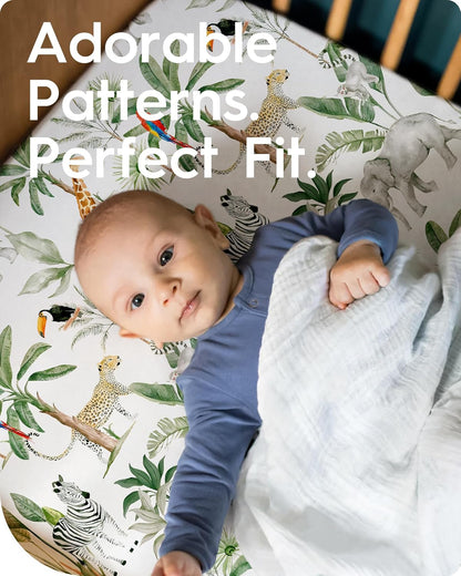 Premium Soft Crib Sheets for Boys, Ultra Breathable Crib Fitted Sheet, Super Stretchy Baby Bed