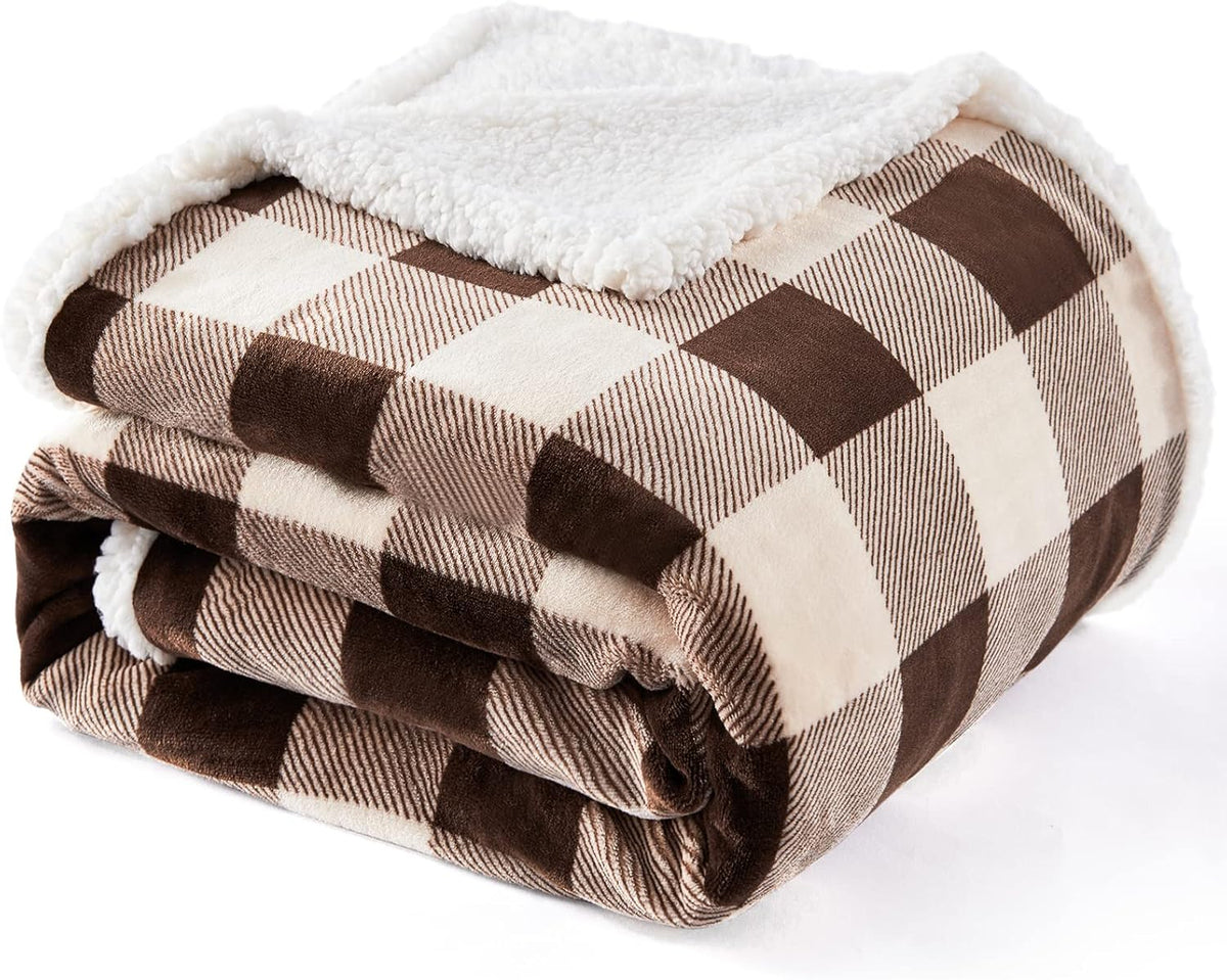 Touchat Sherpa Buffalo Plaid Christmas Twin Blanket 60" X 70", Fuzzy Fluffy Soft Cozy Throw