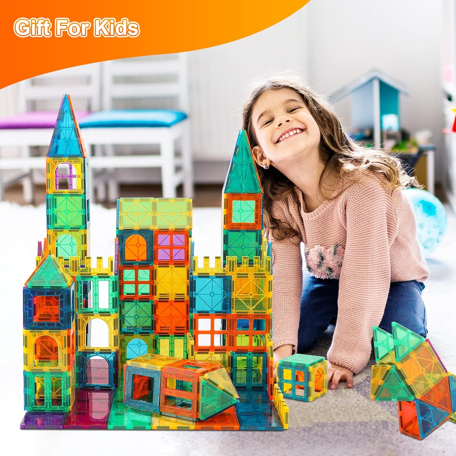 Bmag Magnetic Tiles, Building Blocks for Toddlers, 3D Magnet Building Blocks with 1 Car, STEM