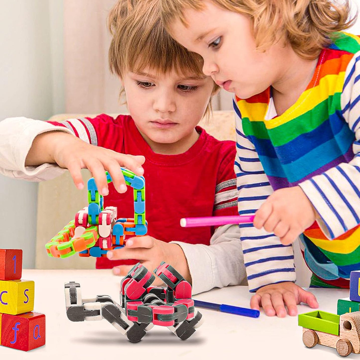 18 Pack Wacky Tracks Snap and Click Fidget Toys Finger Sensory Toys, 24 Links Snake Puzzles for