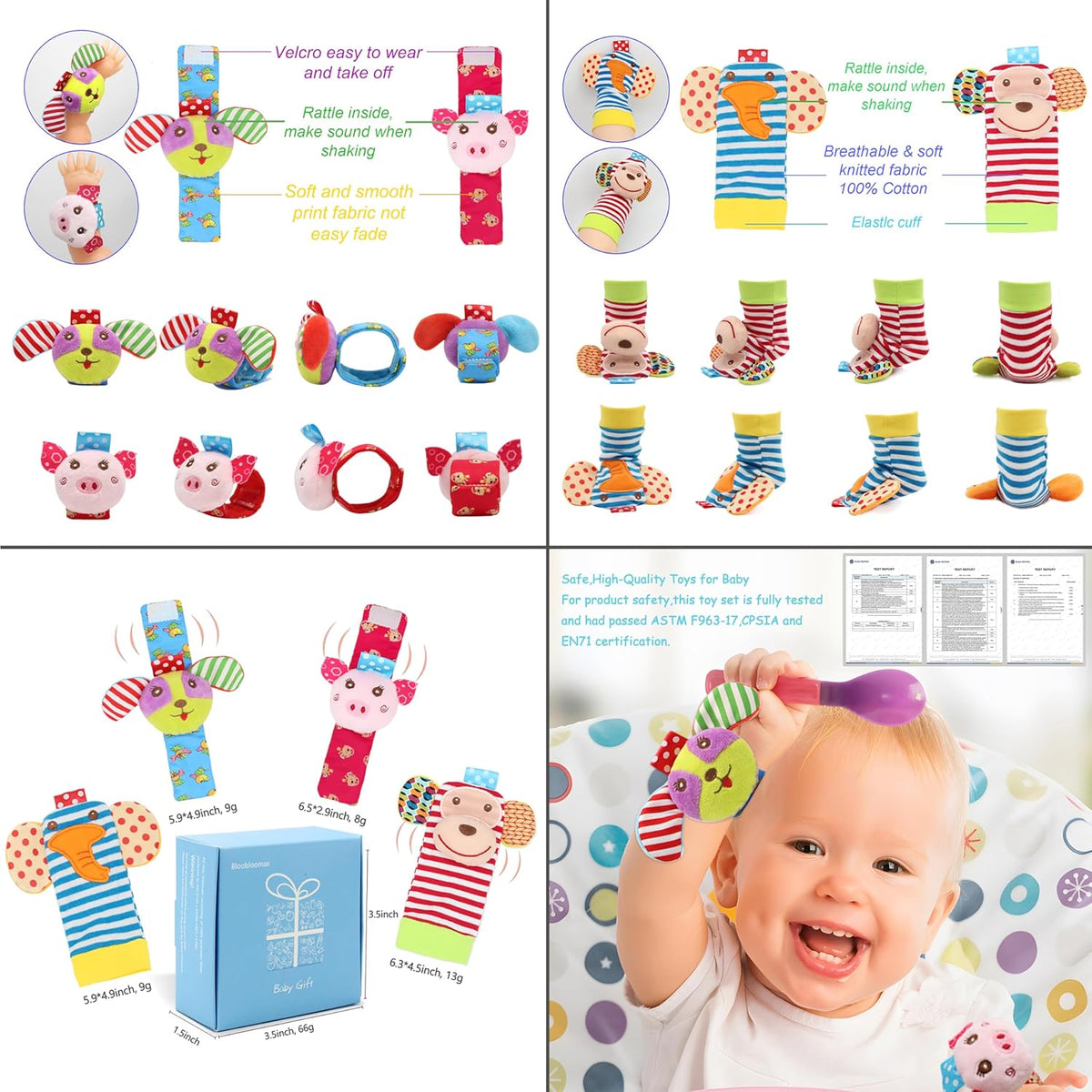 Soft Baby Rattle Toys Foot Finder Socks Wrists Rattles, Ankle Leg Hand Arm Bracelet Activity