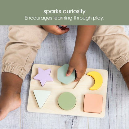Pearhead Wooden Shapes Puzzle, Color Sorting Toy for Toddlers