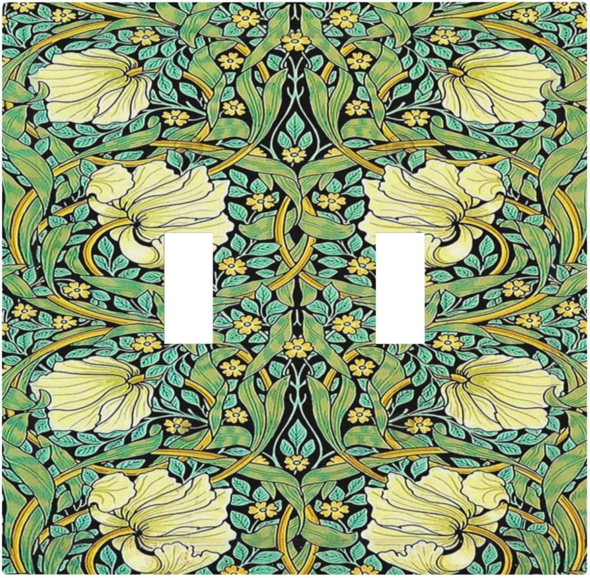 Decorative Switch Plates William Morris Vintage Floral Yellow Flowers Green Leaf 2 Gang Double
