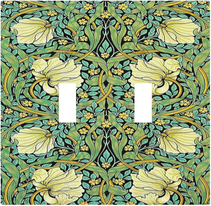 Decorative Switch Plates William Morris Vintage Floral Yellow Flowers Green Leaf 2 Gang Double