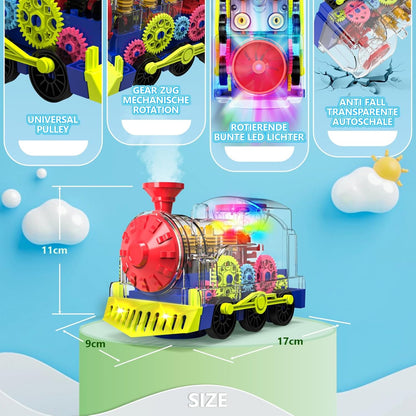 Kizeefun Light Up Train Toy for Toddlers: Transparent Gear Car Toy for Kids with Cool Light and