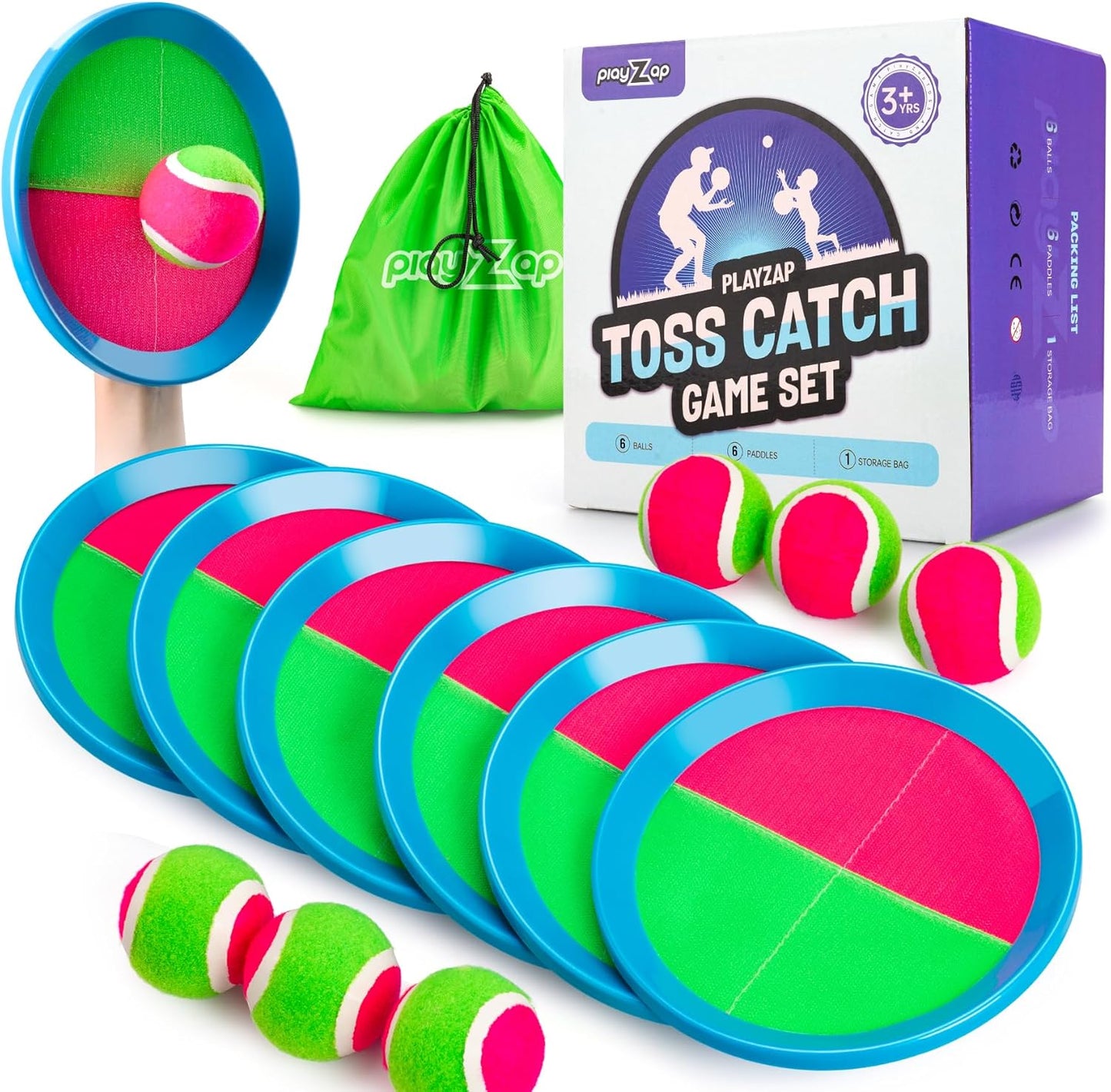 Toss and Catch Ball Set 6 Pack - Beach Toys Pool Toys Outdoor Games for Family Toddlers Kids Adults