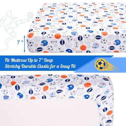 Crib Sheet - 1 Pack Sports Theme Nursery Bedding Sheet - Footballs Printed Standard Size Infant Bed