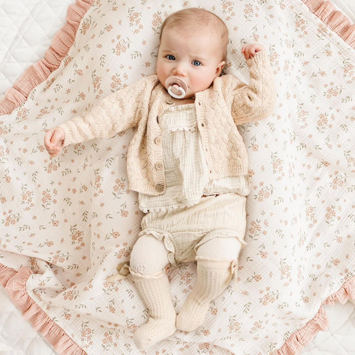 Konssy Flounce Muslin Baby Blankets, Cotton Crib Blanket for Baby Infant Toddler, Super Soft and