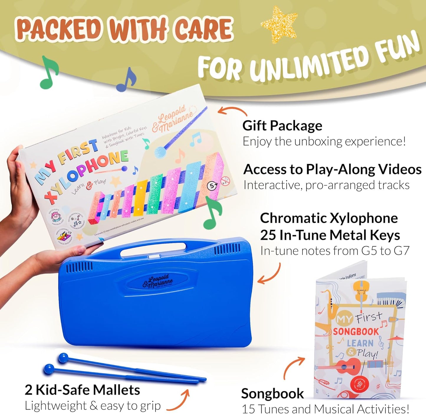 Leopold & Marianne | Xylophone for Kids Ages 5-9 | Kids Musical Instrument | Glockenspiel 25 Notes