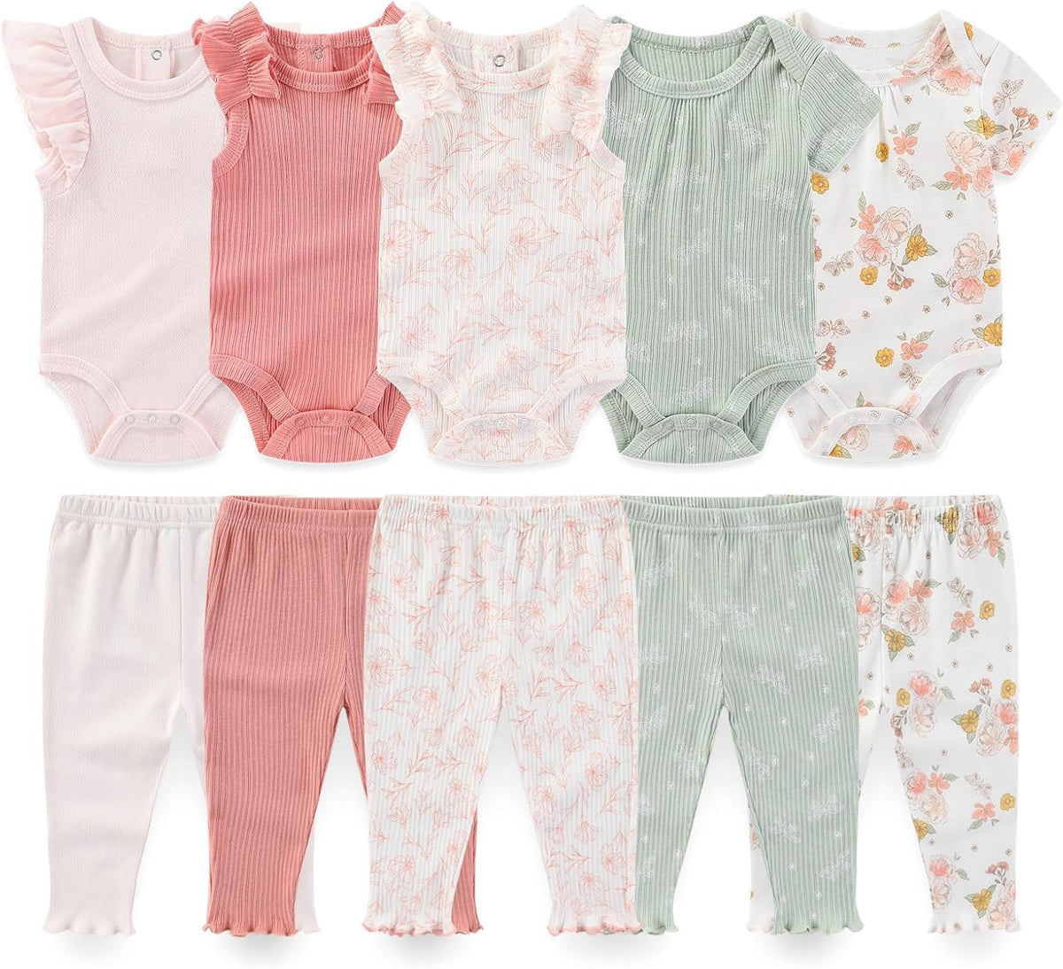 Baby Boy Girl 10 Piece Combined Type Clothing Set Cotton Baby Bodysuits and Pants Set Home Outdoor
