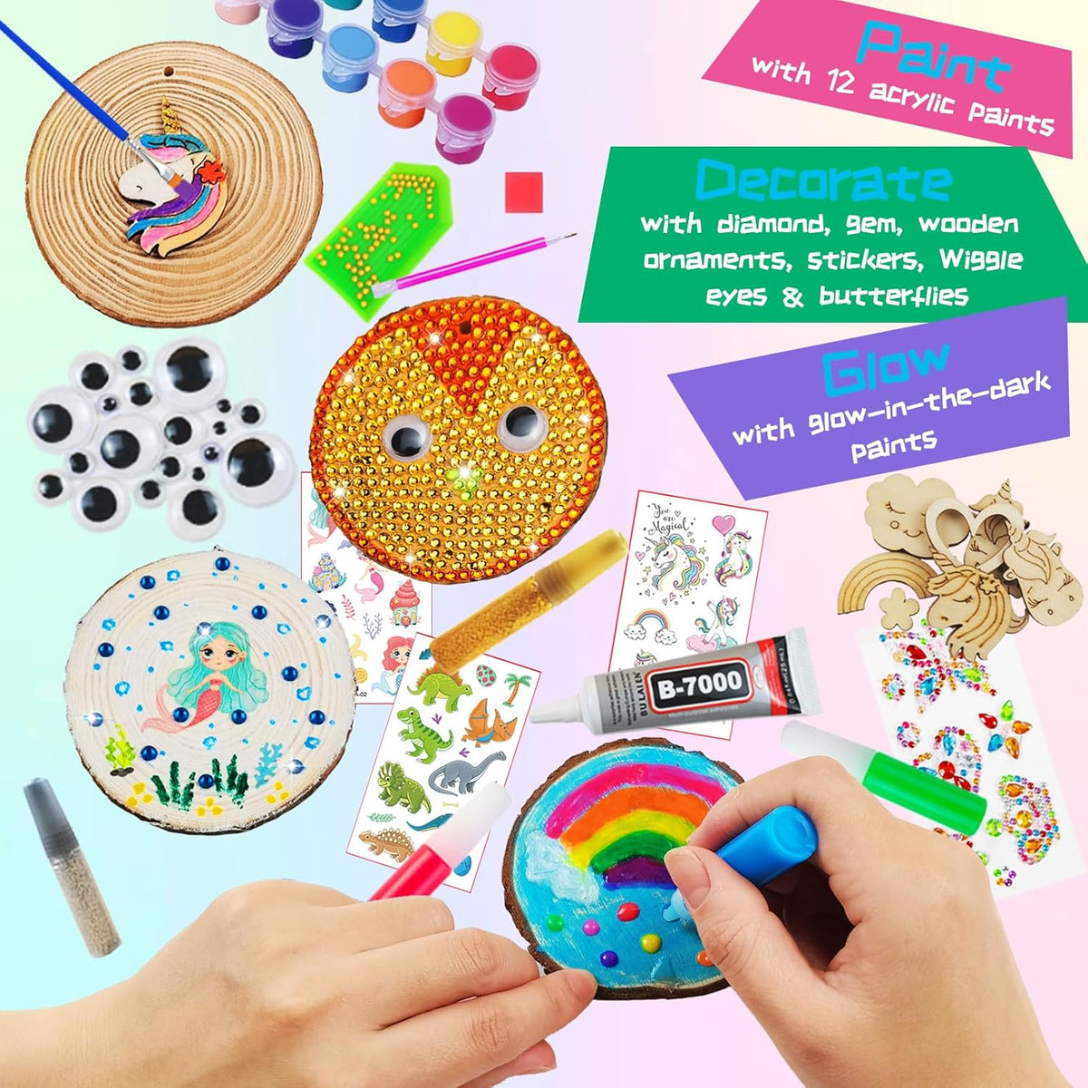 KIRKOTOY Wooden Crafts Kit for Kids-Glow in The Dark-Arts & Crafts Gifts for Boys Girls Age 6-12