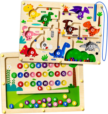 2 in 1 Magnetic Color and Number Maze Double-Sided ABC Alphabet Puzzles Board Magnet Dinosaur